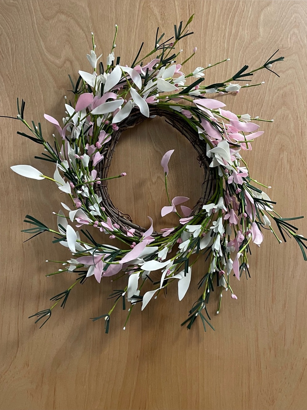 12” Spring Pink and White Flowers Wreath